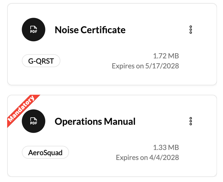 Document Card Example with expiry date and mandatory read indicator
