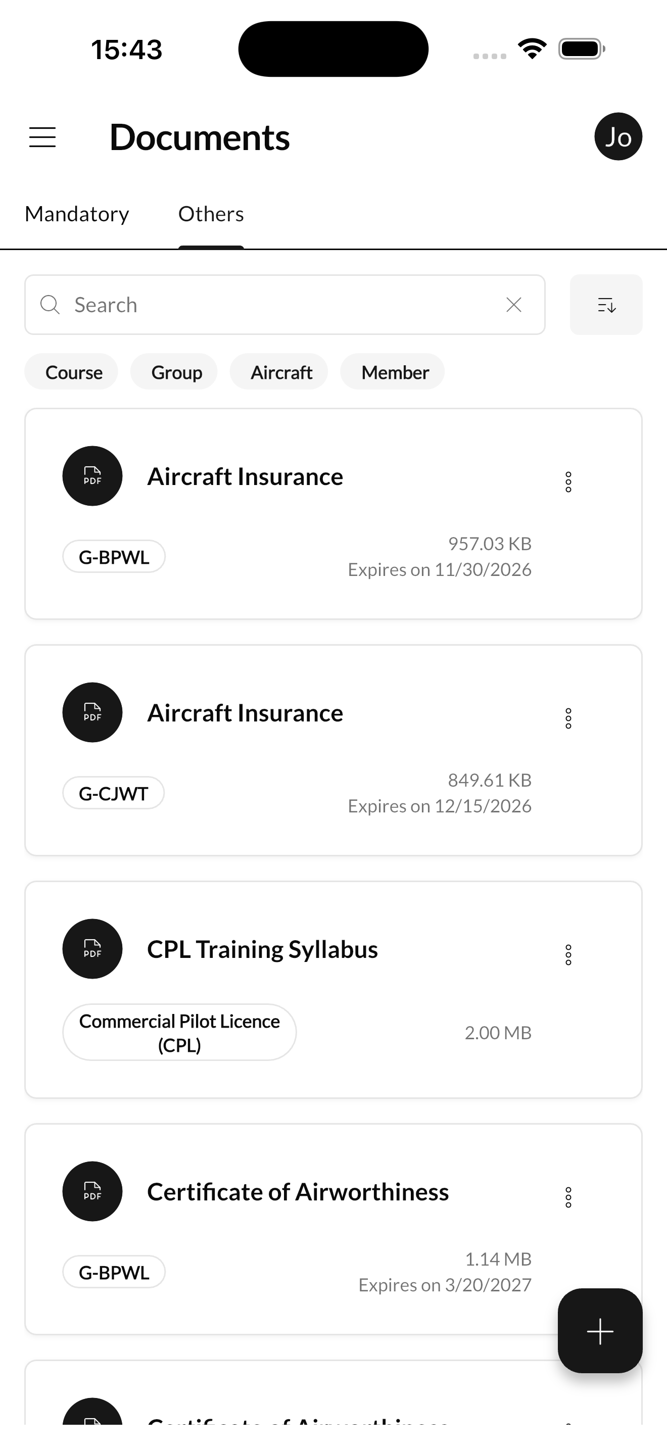 Documents on iPhone with card view showing insurance and certificates