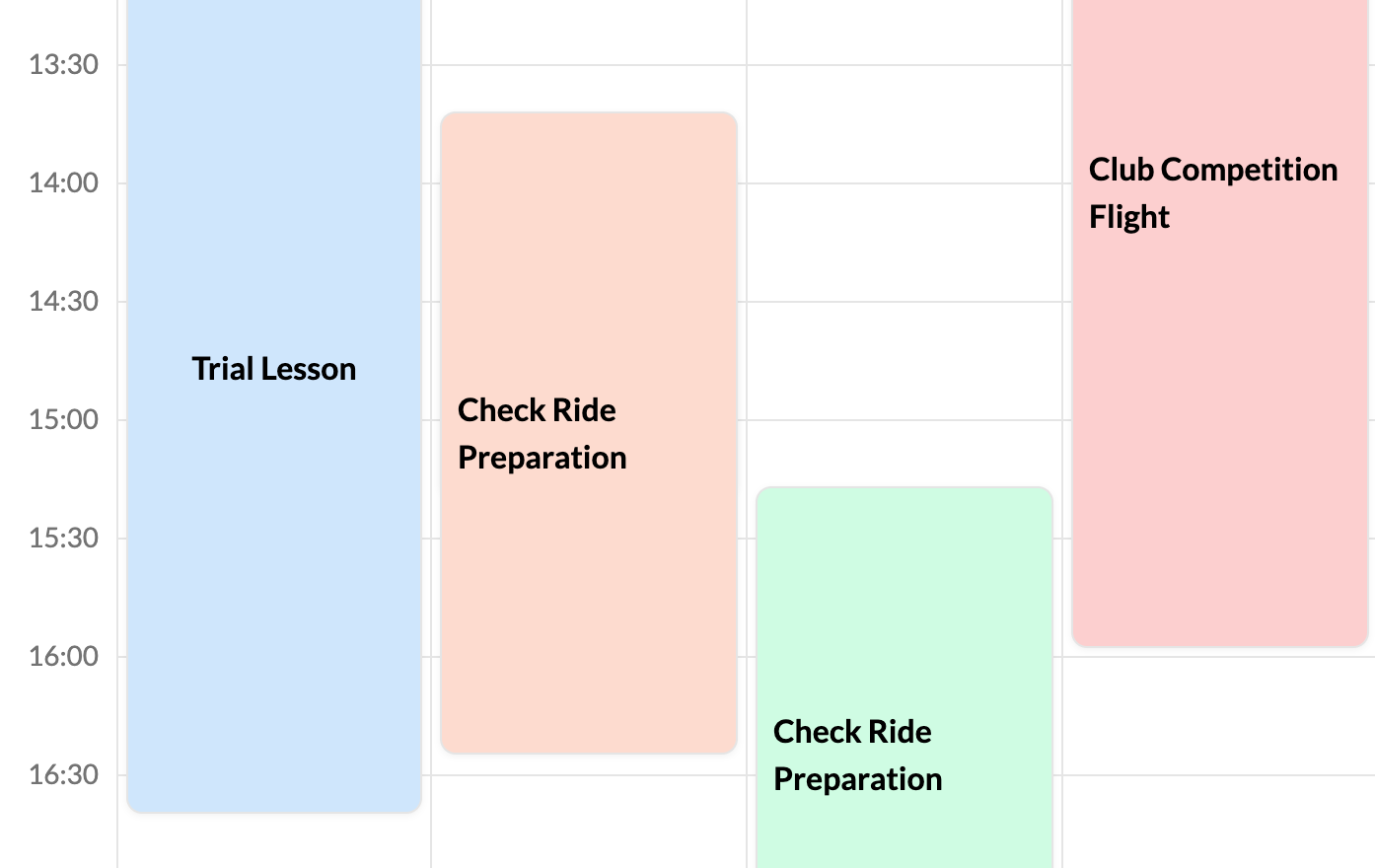 Schedule interface with calendar view and example bookings